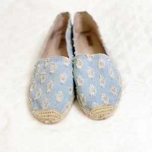 SOLD Jennifer Lopez Gold Glitter and Denim Espadrilles